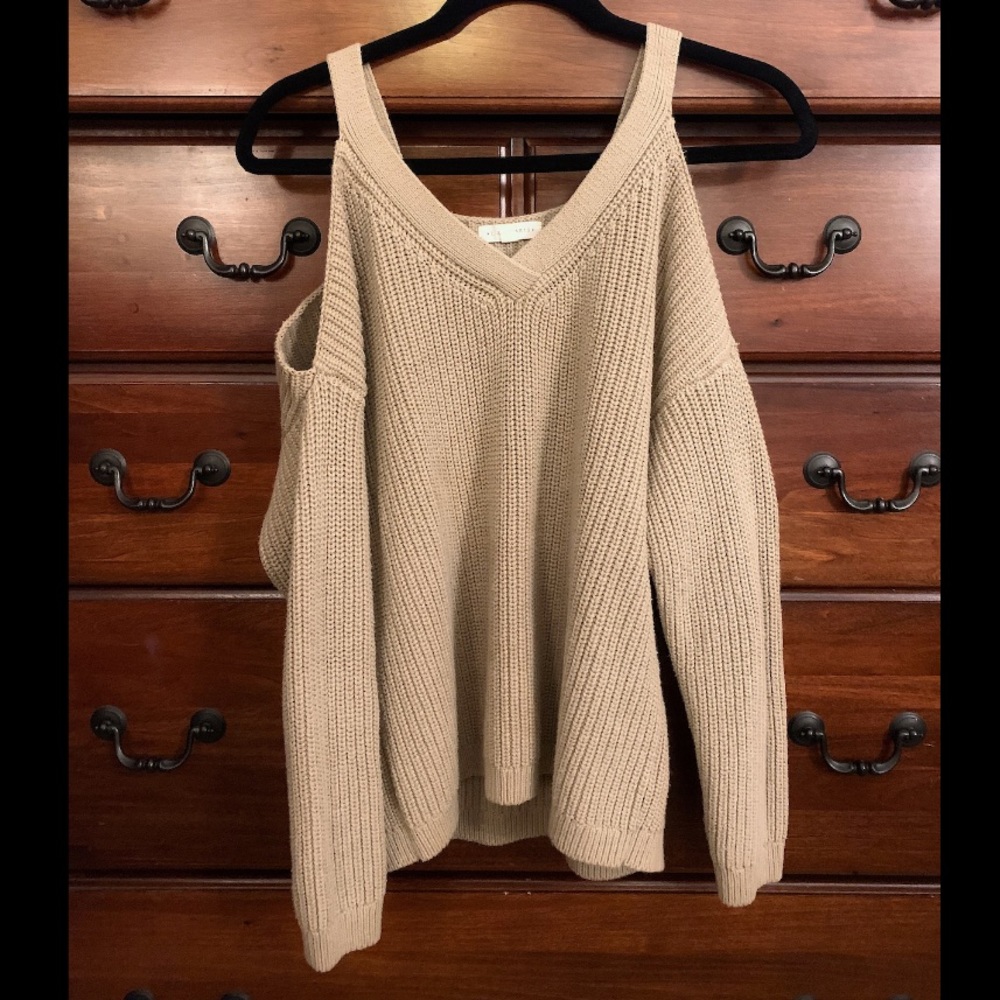 Tan Open-Shoulder Sweater